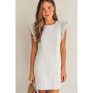 Jessica Howard Dress Wing Ruffle Sleeve Pinstripe Stretch Easter Spring Sz 8